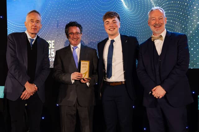 Rob Stevens presenting the award to Josh Tate, Image: Exeter College