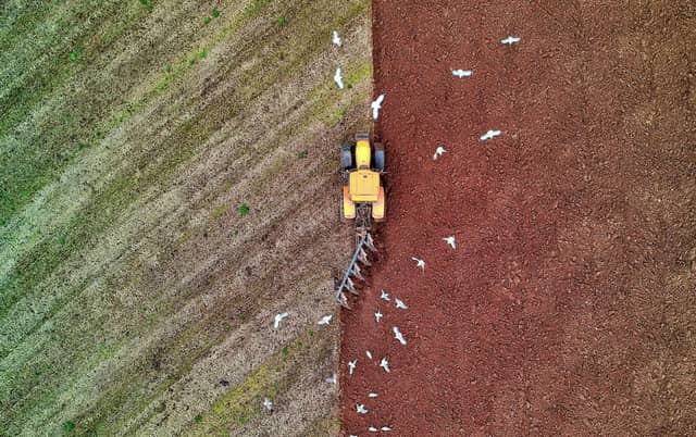 A farmer ploughs the fields at Farringdon near Exeter. Image by Red Zeppelin