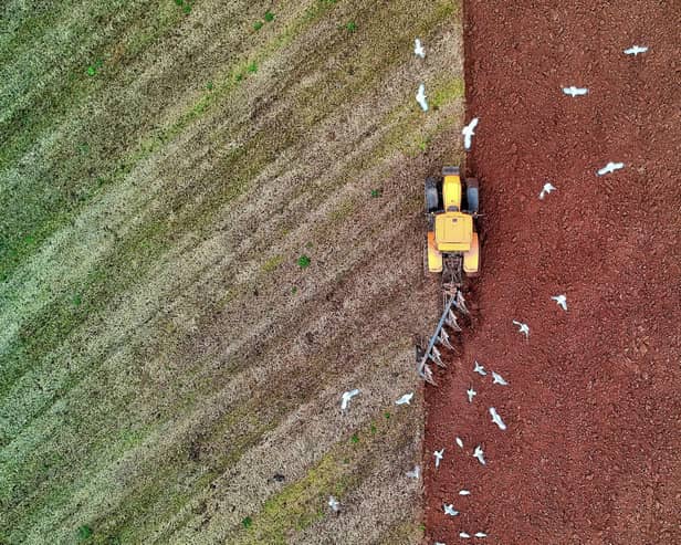 A farmer ploughs the fields at Farringdon near Exeter. Image by Red Zeppelin