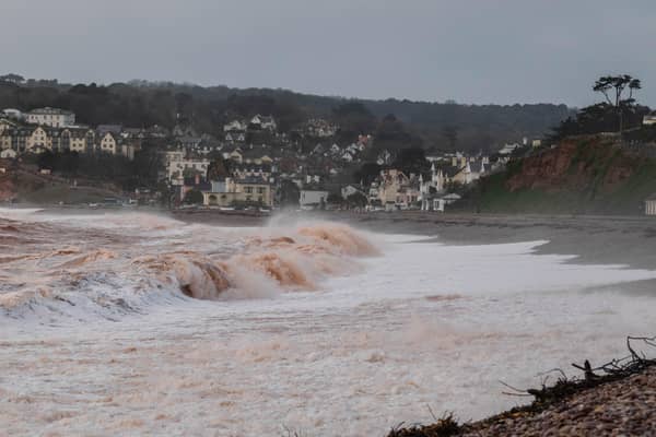 File picture: Storm waves crashing onto the pebbled beach at Budleigh Salterton in Devon during a previous storm  