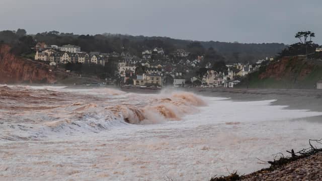 File picture: Storm waves crashing onto the pebbled beach at Budleigh Salterton in Devon during a previous storm