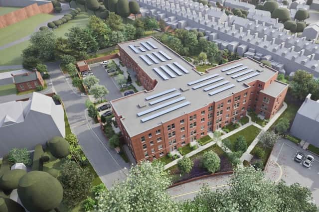 A computer-generated image of the proposed extra care homes on the site of the former Clifton Hill Sports Centre in Exeter
