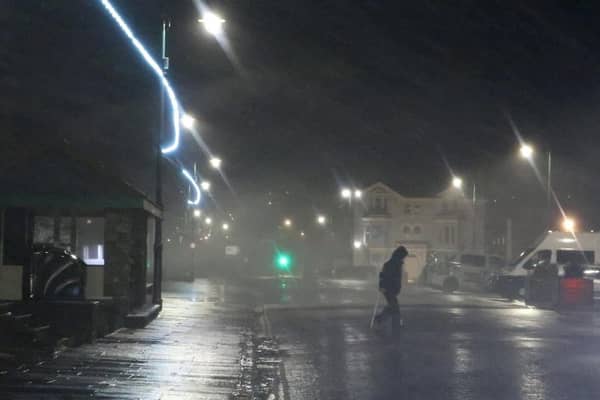 Pictures of Storm Éowyn in 2025 taken on the promenade at Penzance. It was a powerful and record-breaking extratropical cyclone which hit Ireland, the Isle of Man and the United Kingdom