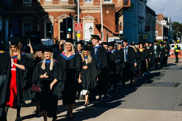 Graduates proceeded through Exeter city centre before the ceremony at Exeter Cathedral