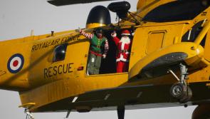 Santa soars over North Devon in his Sea King helicopter to spread festive cheer