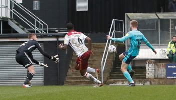 Kieran Phillips scores against Bradford in 2022. Pic from PPAUK