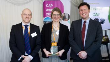 Inspector Nathan Johnson and Nicola Wheeler received the award from Exeter MP Steve Race