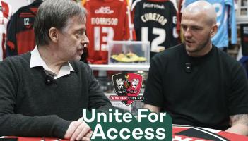 Exeter City captain Pierce Sweeney speaks to Andrew Barge