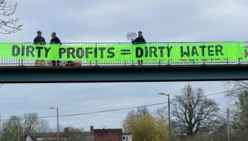 South West Water protesters put up banners