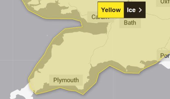 Yellow ice warning issued for Exeter as temperatures plunge below freezing