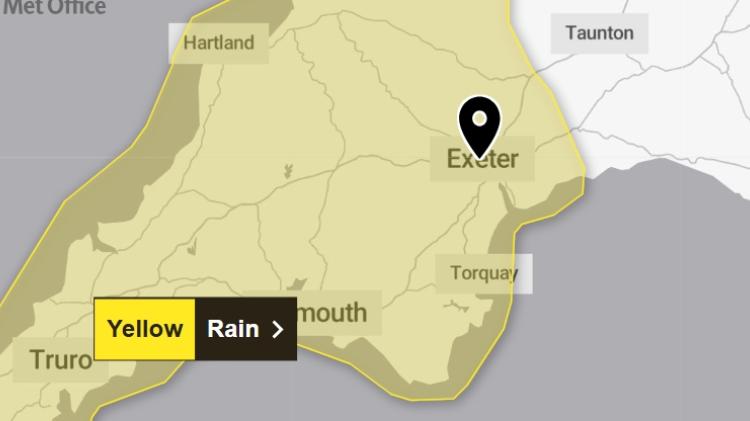 Yellow weather warning issued for Exeter as heavy rain raises flood risk this weekend