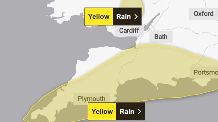 Yellow Weather Warning for Exeter: heavy rain brings flood and travel disruption risk