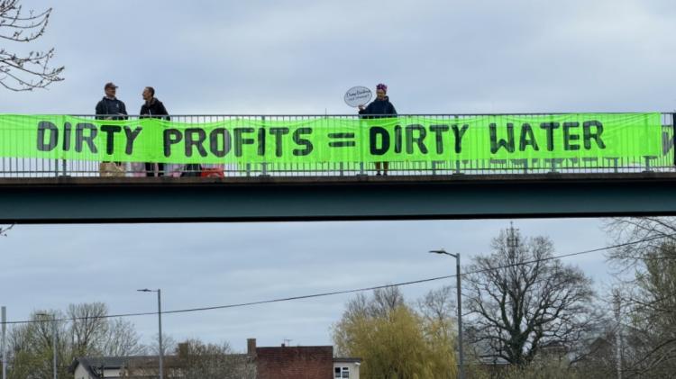South West Water protesters put up banners