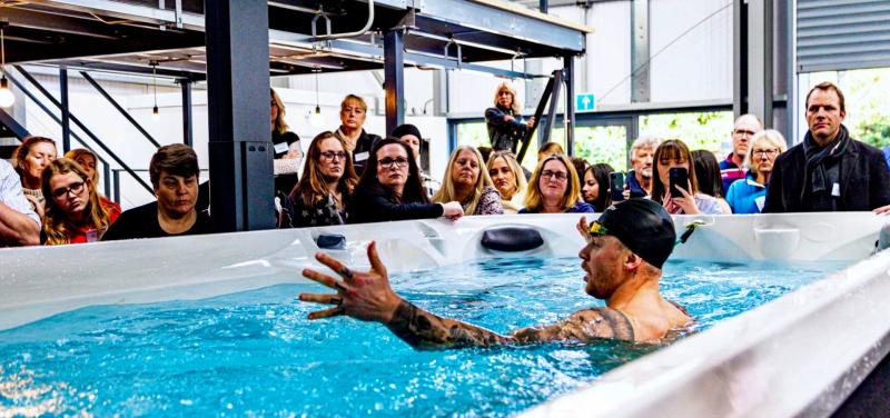 Olympic gold medalist takes a dip...  in Exeter showroom!