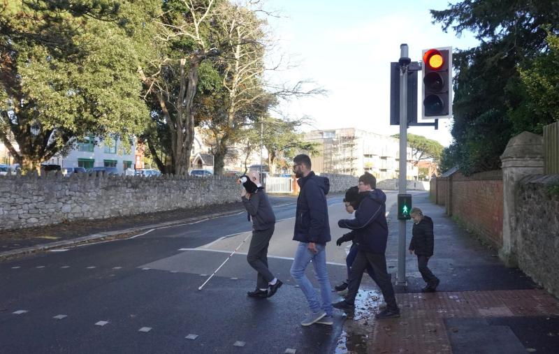Students test out the new crossing on Douglas Avenue. Picture: The Deaf Academy