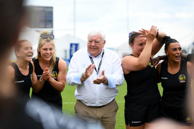 Exeter Chiefs Chairman Tony Rowe CBE with members of the women's team