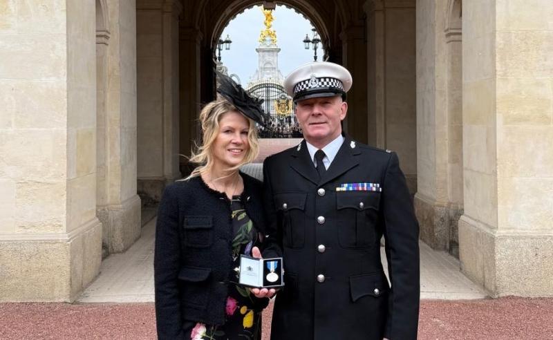 Zach Printer with his wife at Buckingham Palace, Image: Devon & Cornwall Police