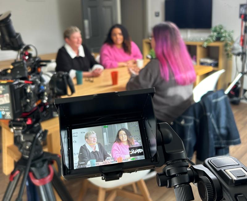 Hafwen being interviewed by the team from S4C, Image: The Deaf Academy