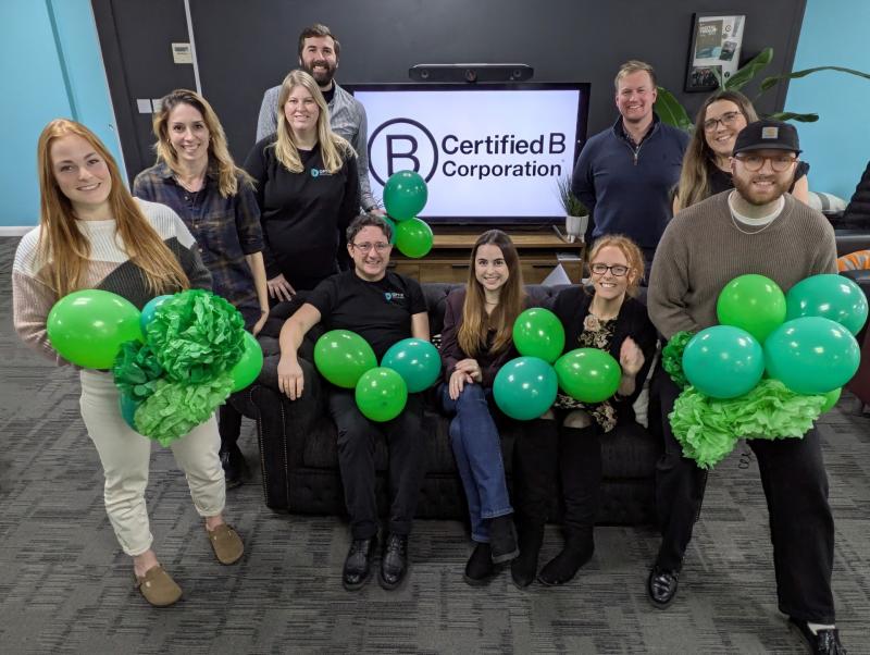 Optix celebrates B Corp certification (with eco-friendly balloons!) Image: Optix Solutions