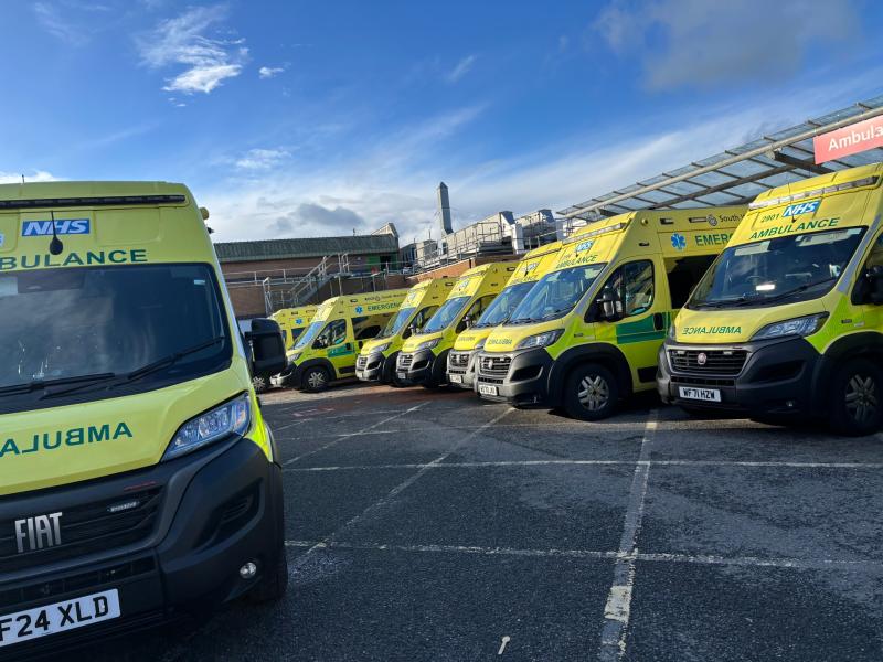 Ambulances lined up outside Torbay Hospital's casualty department Pic Jim Parker
