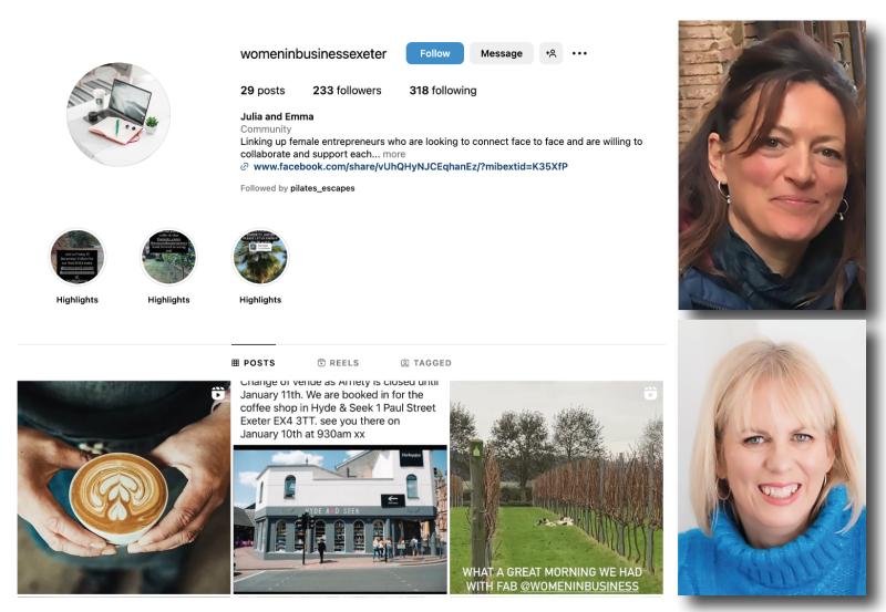 Women in Business Exeter founders Julia Macquisten, left, and Emma  Bewes, right, with their Instagram page