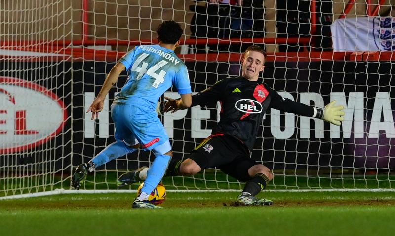 Exeter goalkeeper Joe Whitworth beaten six times at home. Pic from PPAUK