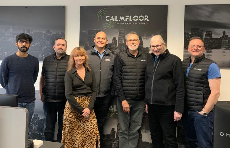 Jason Buck and Sally Basker of Exeter Science Park are pictured with members of the Calmfloor team