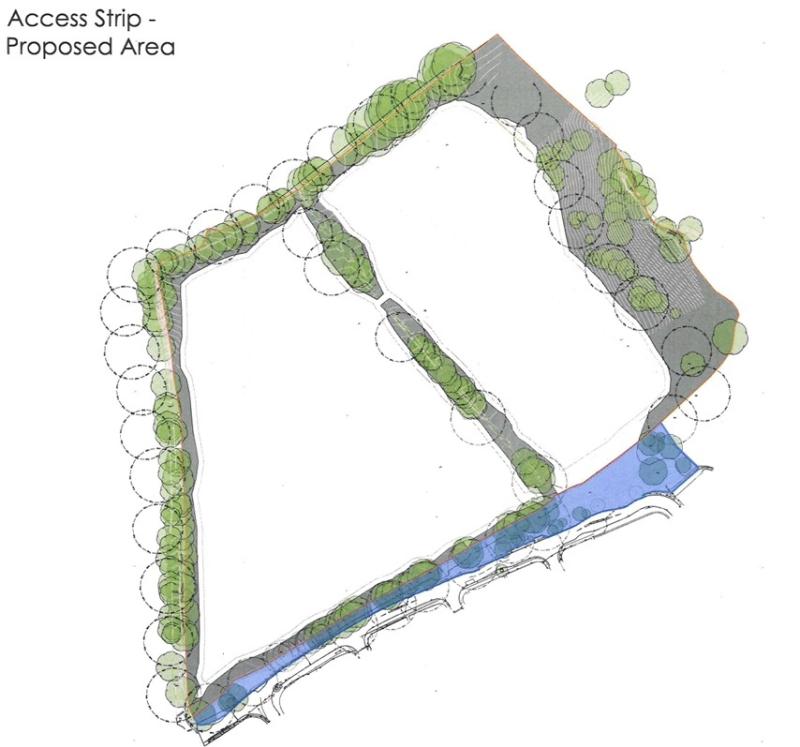 The access land at Pendragon Road - in blue (Image courtesy: Design Development/Exeter City Council)