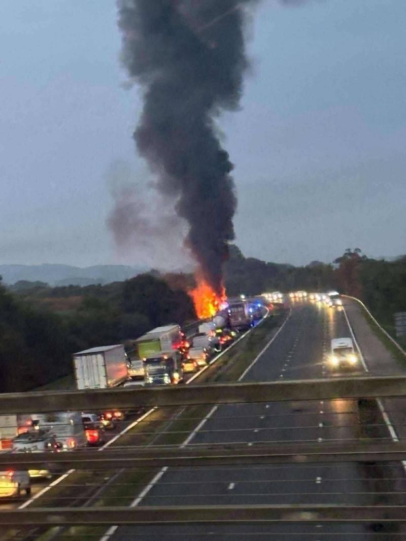 LIVE: Traffic delays as lorry fire closes M5 in Devon