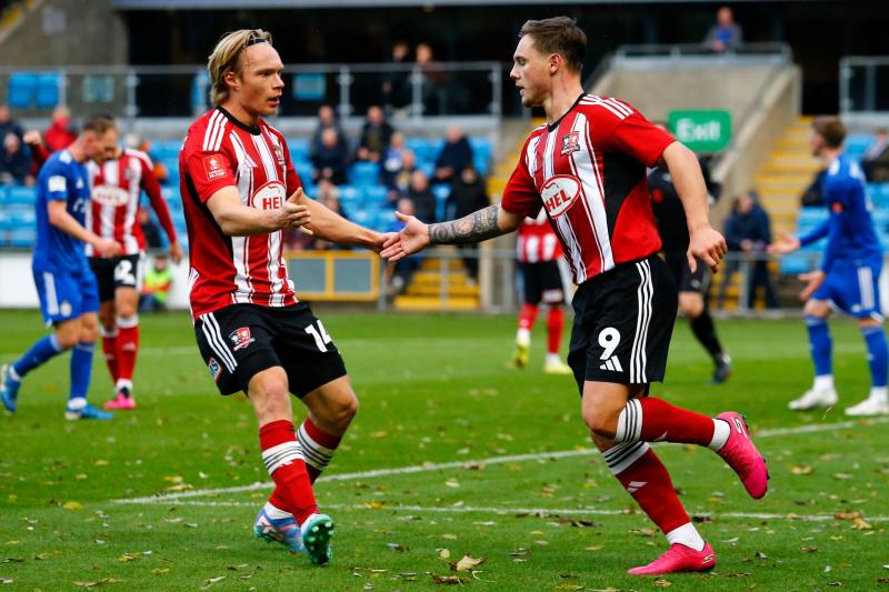 Exeter City celebrate at Halifax Town. Pic from PPAUK