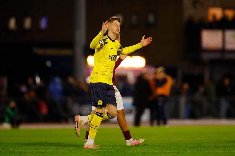 Kieran Wilson scores on his Torquay United debut. Pic from PPAUK