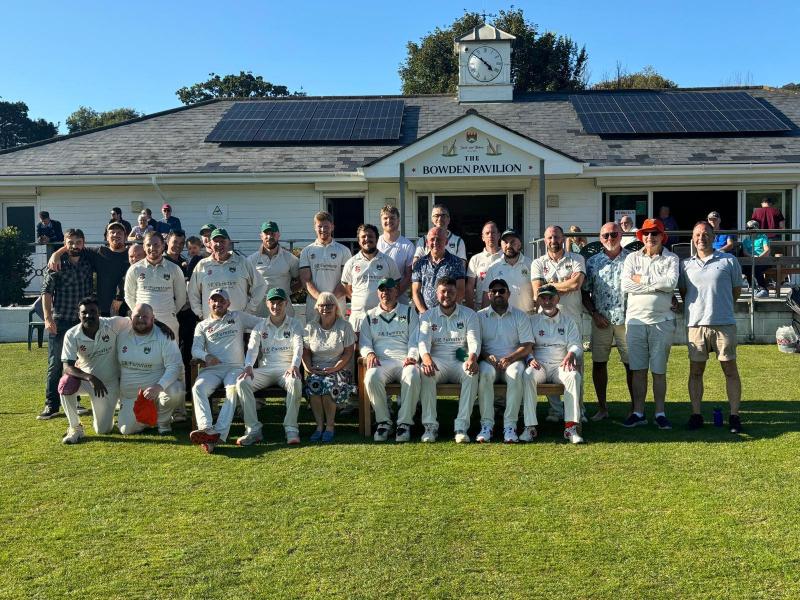 Barnstaple Pilton cricketers in front of the Bowden Pavillion