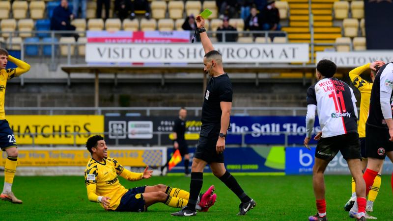 Louis Dennis booked for diving. Pic from PPAUK