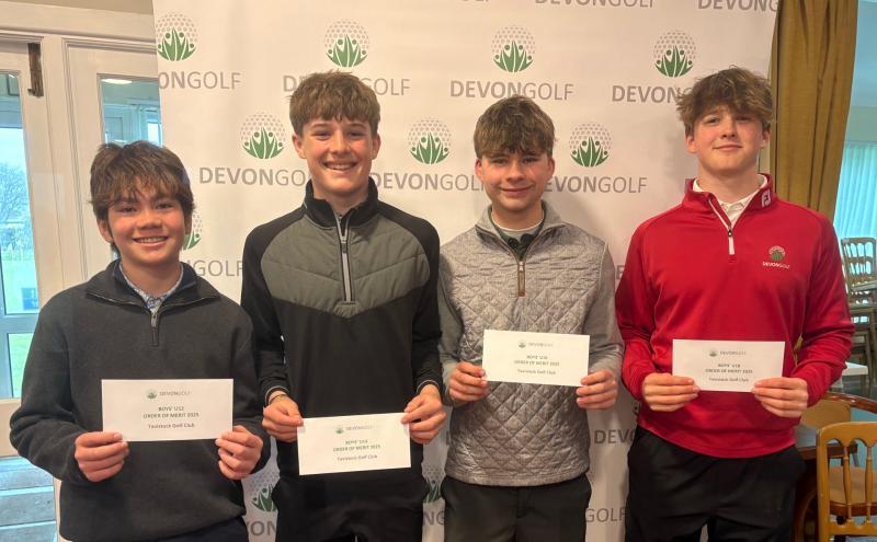Boys' Order of Merit Scott Rainton (Stover), Archie Griffiths (Sidmouth), Callum Cogavin (Stover), Josh Murphy (Exeter)